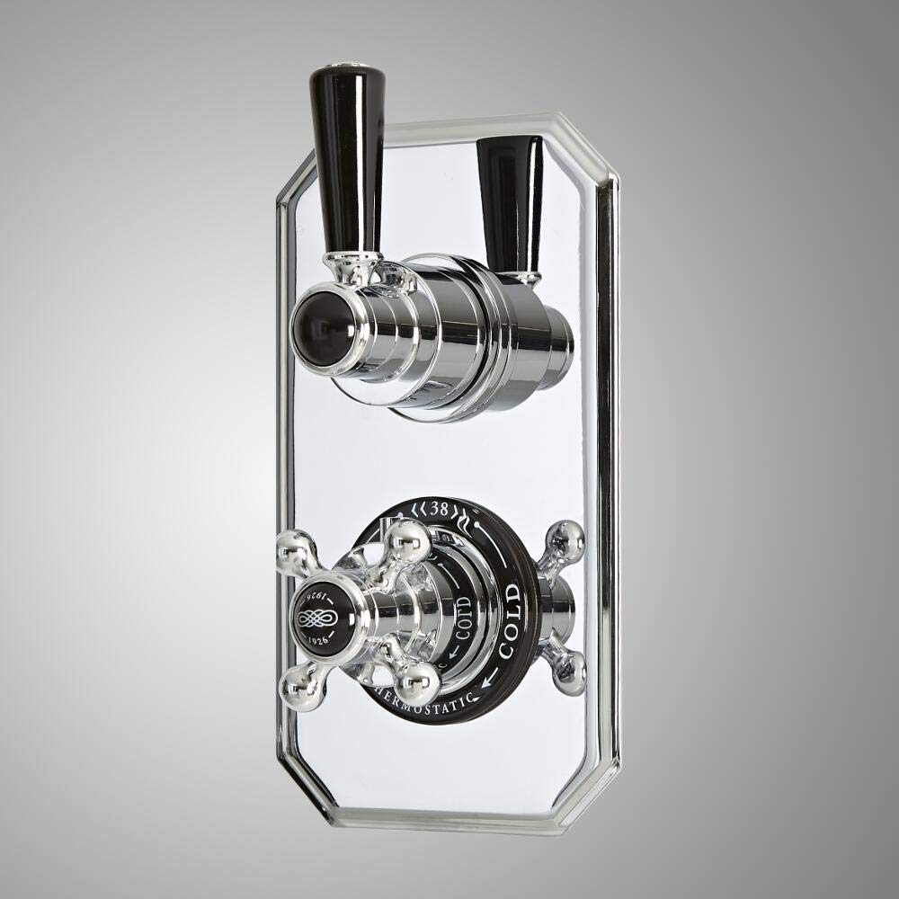Milano Chrome & Black Elizabeth 2 Outlet Concealed Thermostatic Mixer Shower Valve - Chrome Black