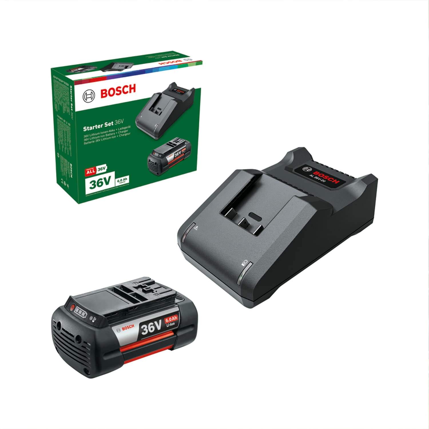 Bosch Kit de démarrage 36 V (1 batterie 36 V 6,​0 Ah et chargeur AL 36 V-​20, emballage en boîte)