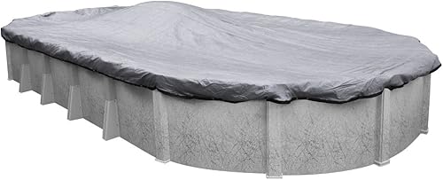 Pool Mate 401015-PM - Cubierta ovalada de malla para el suelo, 9.8 x 14.8 ft para piscina, 3. grisnegro