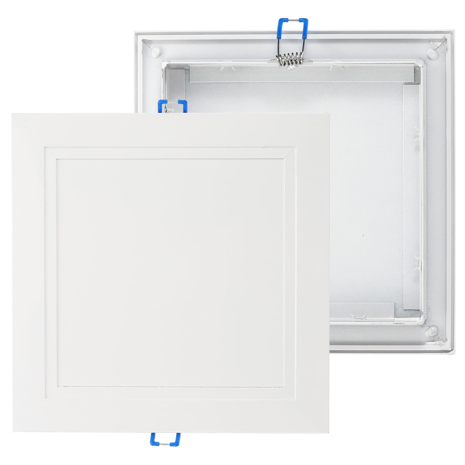 Luces empotradas y panel de acceso decorativo de 6 x 6 pulgadas en blanco mate