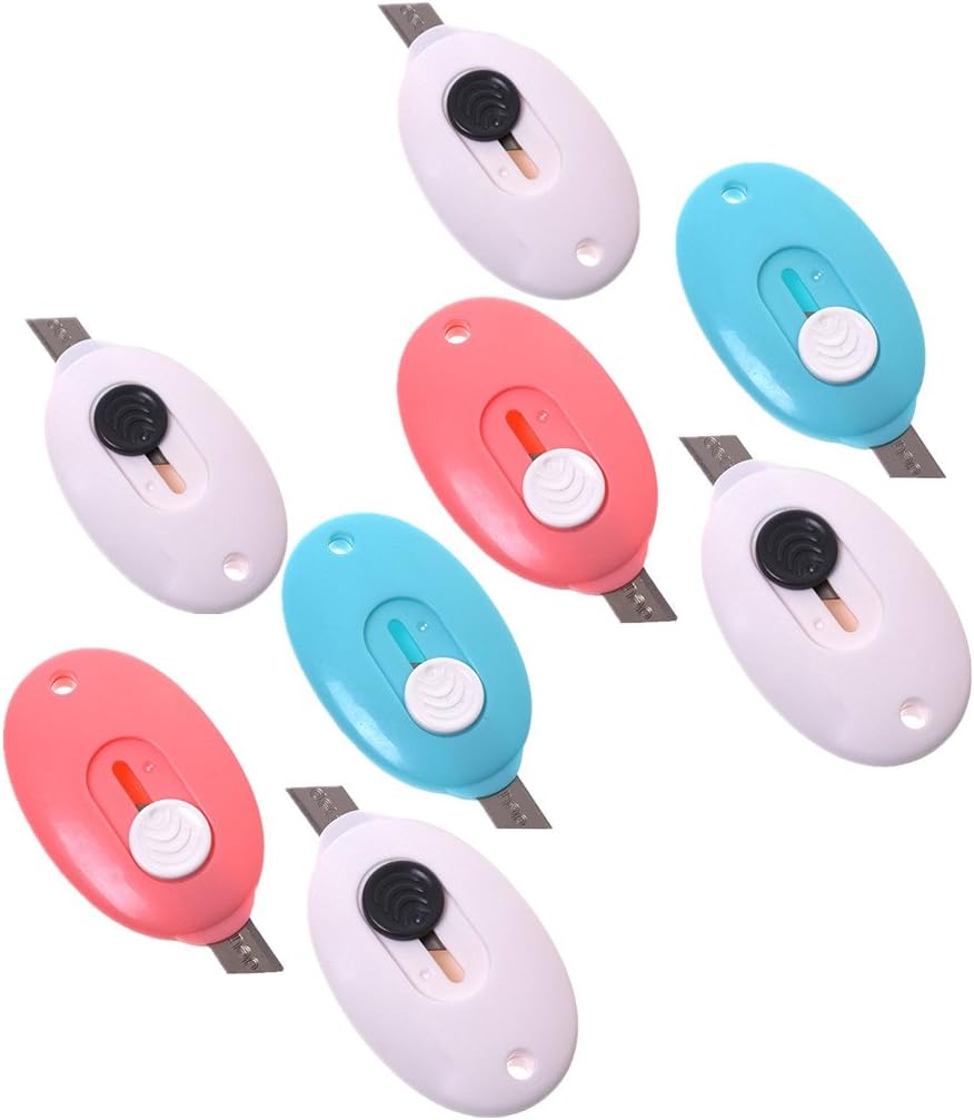 TEKEFT Pack of 8 Mini Retractable Utility Knife Box Cutter Letter Opener, Random Color