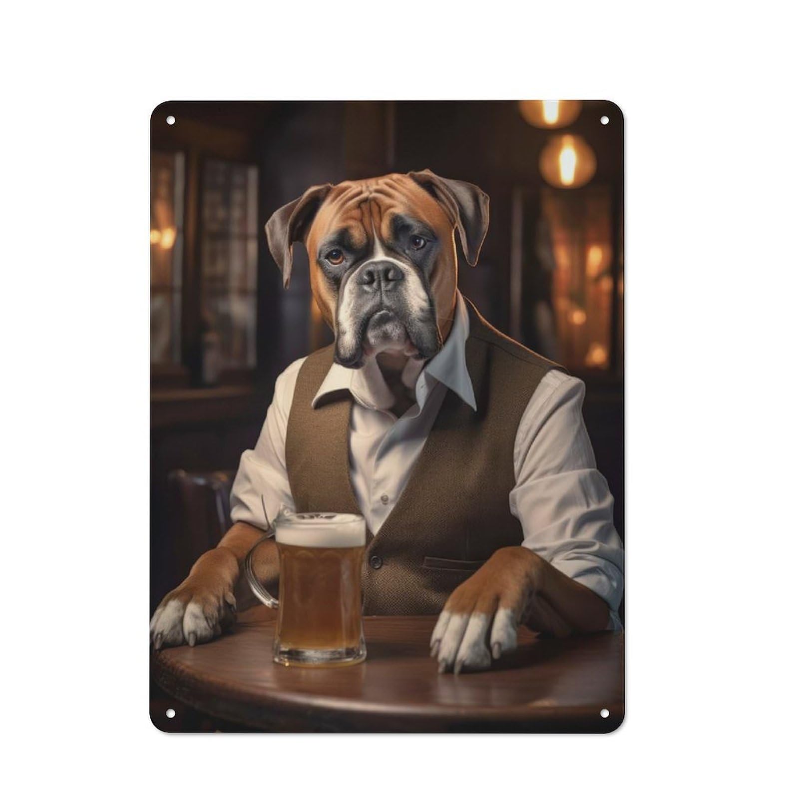 Junmoney Boxer Dog In The Pub Tin Wall Plaque 40X30cm With For Living Room Or Hallway, A Decorative Christmas Gift For Hallway Decor Fans