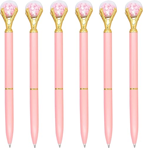 Gullor 6 bolígrafos de tinta negra, punta de diamante, punta media, color rosa