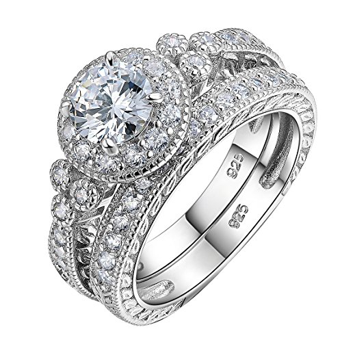 Newshe Vintage Wedding Engagement Ring Set for Women Round White Cz 925 Sterling