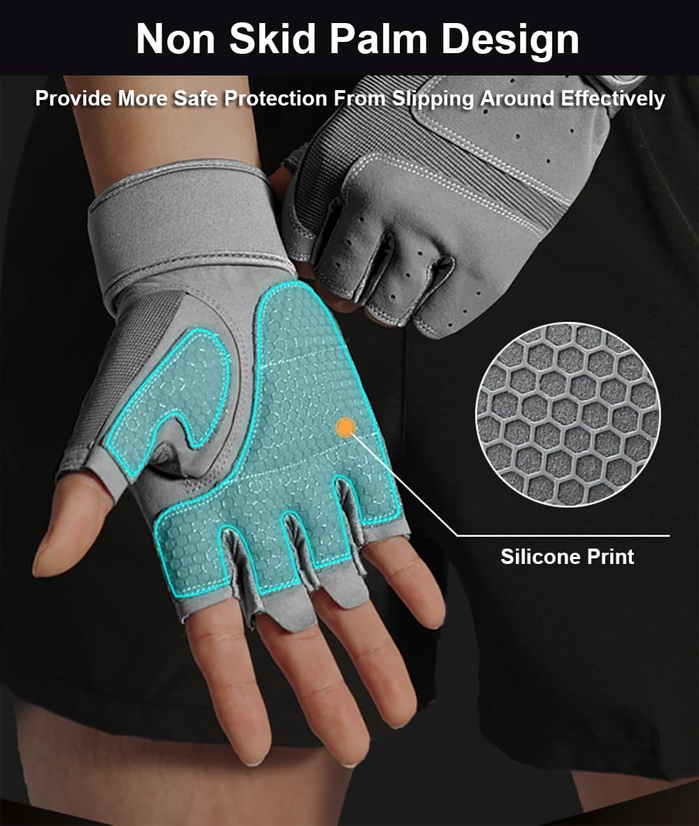 SUJAYU Guantes de entrenamiento para hombres y mujeres, guantes antideslizantes sin dedos para levantamiento de pesas, guantes de entrenamiento para hombre, guantes de gimnasio para hombres, guantes