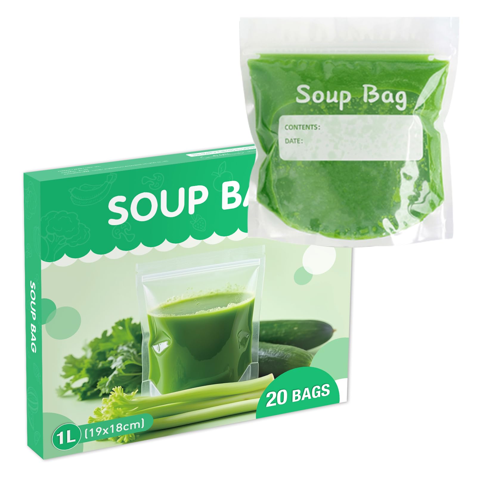 20Pcs Soup Freezer Bags Reusable Soup & Sauce Liquid Storage Bags Curry Freezer (Large Size)