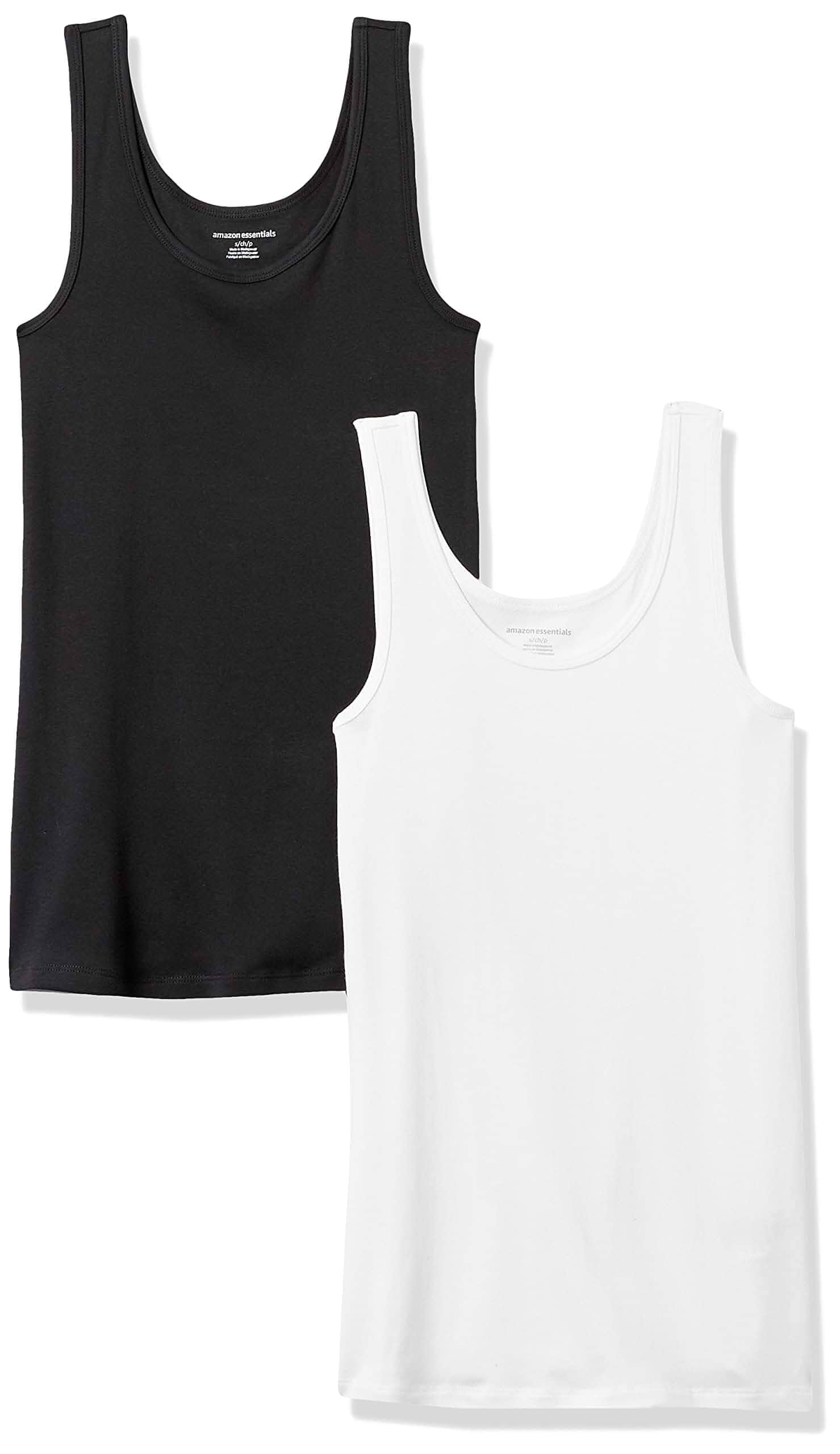 Amazon Essentials Women's Slim-Fit Ribbed Scoop Neck Tank Tops, Pack of 2 Slim Fit