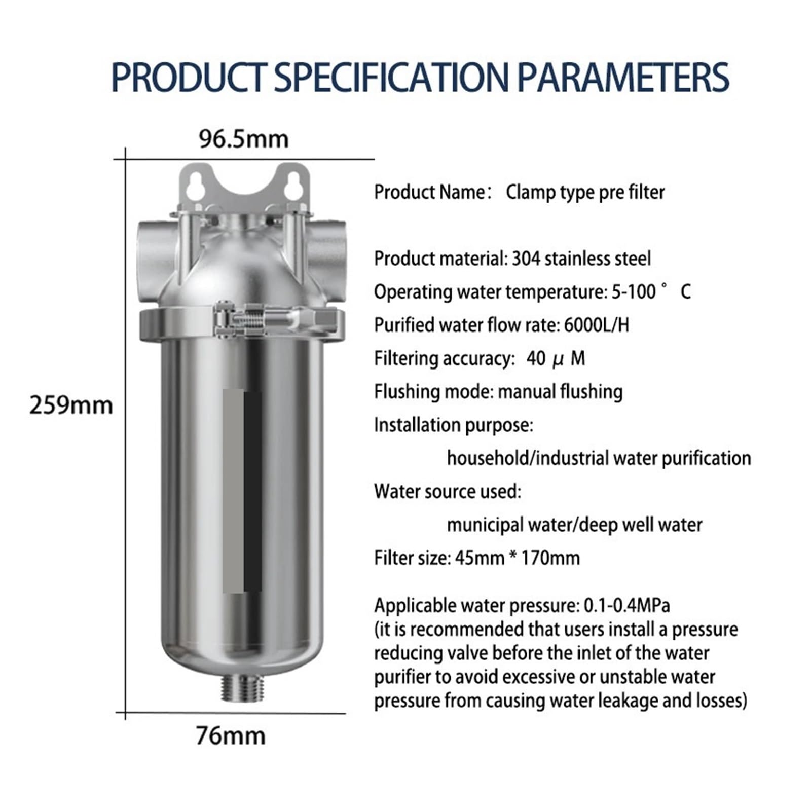 Prefiltro da 6 pollici purificatore for tutta la casa Spin Down filtro for l'acqua dei sedimenti di prefiltro centrale controlavaggio maglia di acciaio inossidabile Sostituzione sottolavello(DN15)