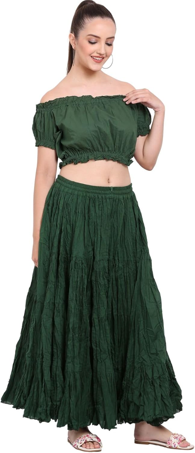 Wevez Women’s 40 Inch Cotton Full Circle Elastic Waist Tribal Fusion Belly Dance A Line Plus Size Maxi Skirt - Image 3