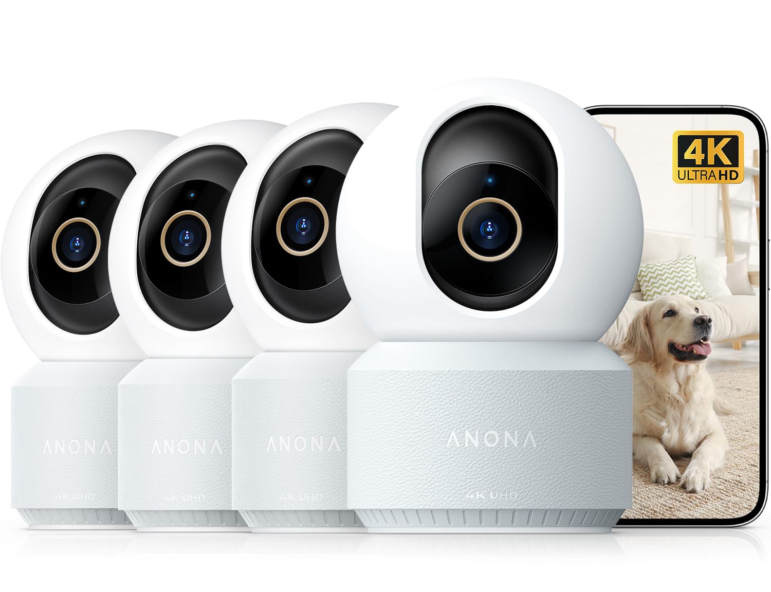Anona Pano 4K UHD Indoor-Überwachungskamera (4er-Pack), 360°-Schwenk- und Tracking-Dome-Kamera für die Heimüberwachung, Wi-Fi 6 mit Personen-/Haustier-/Babyschrei-Erkennung, Zwei-Wege-Audio