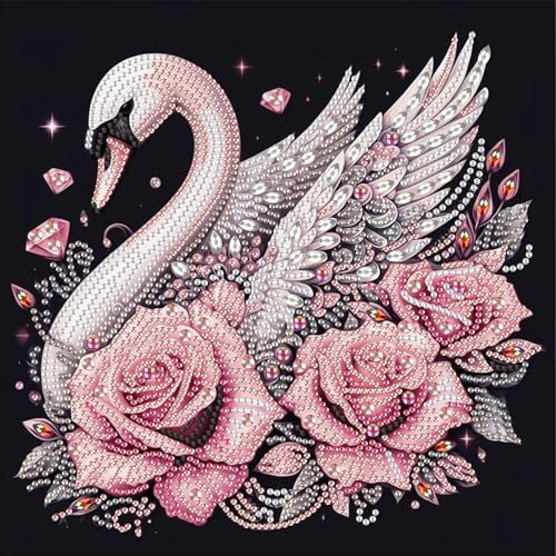 Image of AiYuanzsh Diamond Art Painting Kits for Adults Swan, 5D Special Shape Diamond Art Kits for Beginners, Crystal Rhinestones Diamond Art Painting for Home Wall Decoration Gift 12x12inch