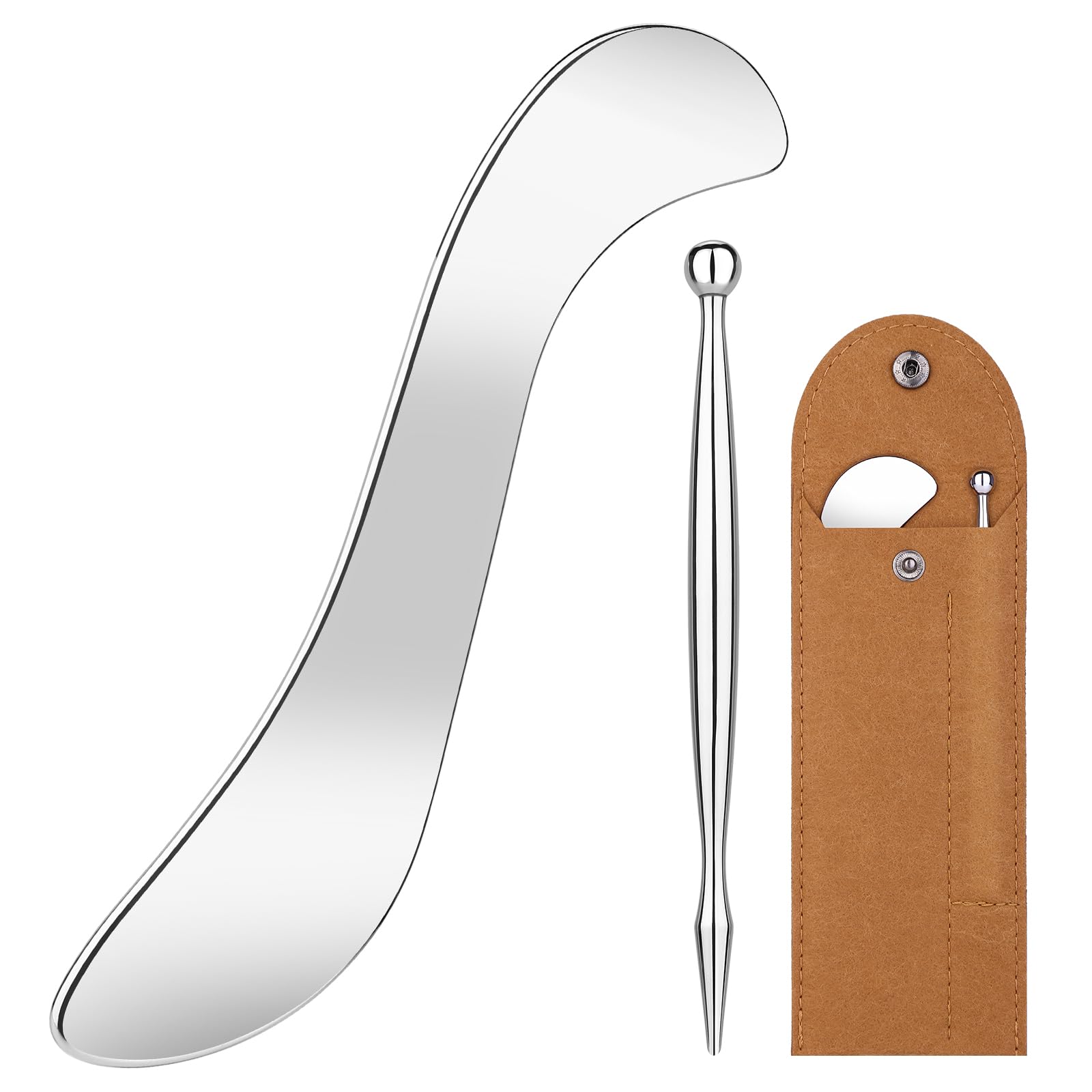Photo 1 of 2 in 1 Acupressure Pen and Scraper Set, Stainless Steel Muscle Scraper Tool, Body Gua sha Tool for Physical Therapy, Deep Tissue Massage, Myofascial Release Tool