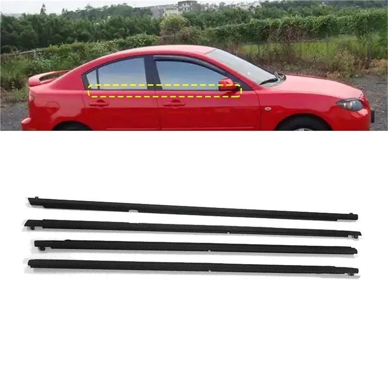 Burlete para ventanilla Lateral de Coche Mazda 3 Serie BK Sedán 2004-2009. Burletes Exteriores para Cristal, Cintas de Sellado Impermeables para Ventanas.