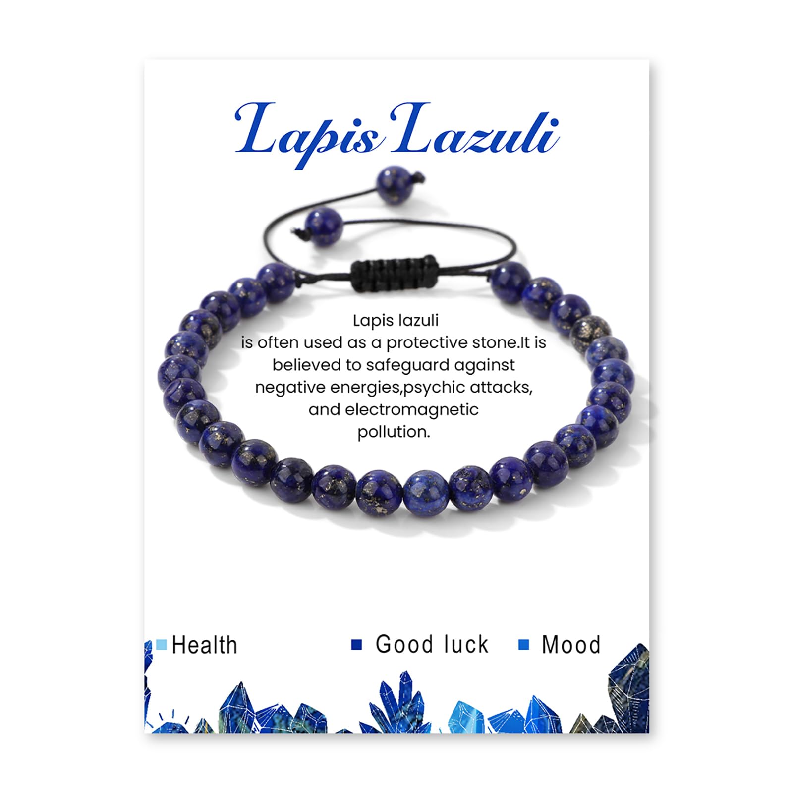 Lapis Lazuli Bracelets for Women 6mm Adjustable Lapis Lazuli Crystal Bracelet Blue Beaded Bracelet Healing Bracelets Blue Crystal Bracelet Natural Stone Bracelets Lapis Lazuli Jewelry for Women