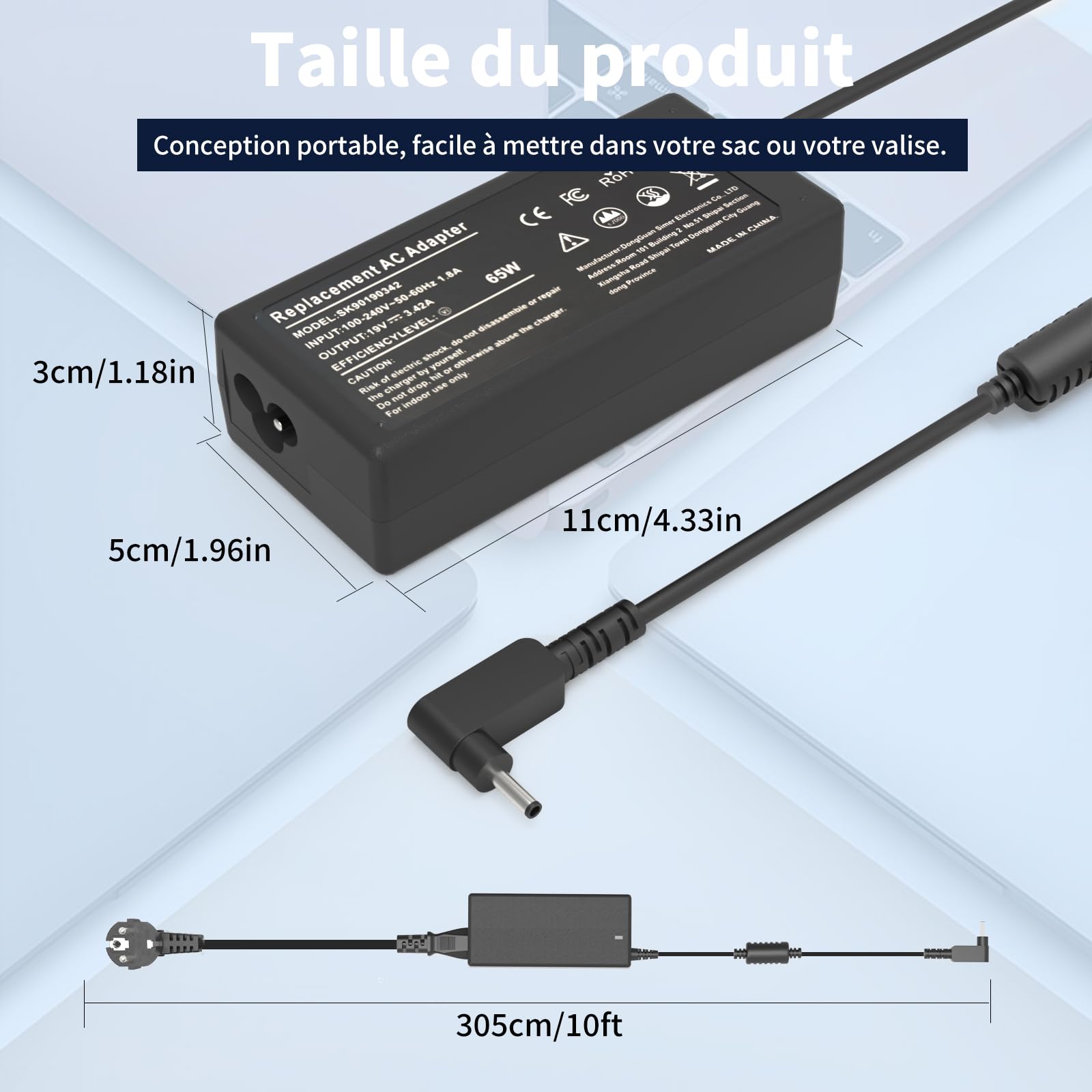 Chargeur Ordinateur Portable 65W pour Acer Aspire 3 5 15 A315 A515-44 A515-45 A515-46 A515-54 A515-55 A515-56 N20C5 N15Q8 N15Q9 N16P1 Swift Spin 5 3 1 Chromebook 11 14 15 CB3 CB5 C738T C740