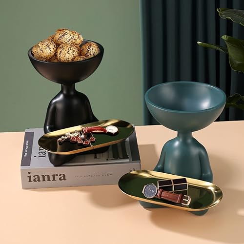 Miniatura 6 de KAMWD Bandeja de joyería negra creatividad, escritorio de lujo, estatuas de decoración del hogar, cuenco para llaves para mesa de entrada,