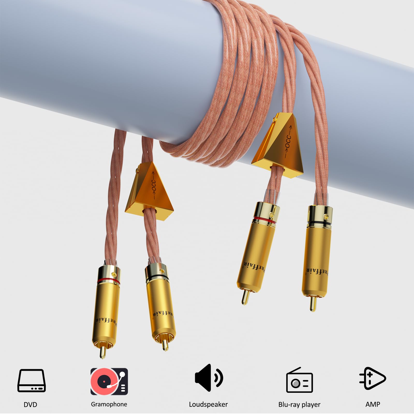 Preffair X461 1 paio di cavi OCC 15AWG 4 x 1,5 mm2 RCA audio con connettori RCA placcati oro per altoparlanti, subwoofer, giradischi, AMP, DAC (1 m, X461R1786G)
