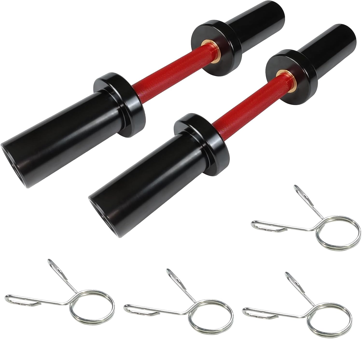 16 Inch Dumbbell Bar Handles (2-Pack) - Heavy Duty Solid Steel Loadable Bars w/Rotating Sleeves & Knurled Grips, 100LB Capacity, 2" Plate Compatible + 4 Spring Collars - Home Gym Strength Training