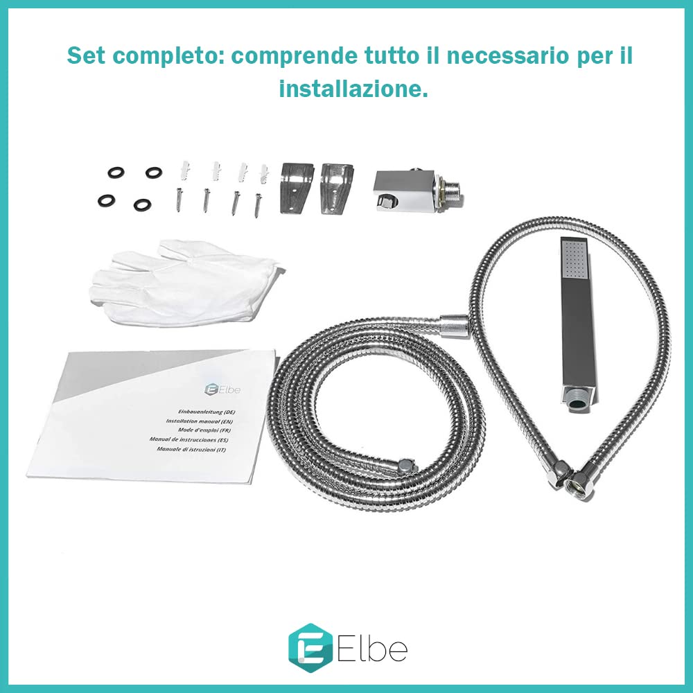 Elbe Pannello Doccia in Acciaio Inox 304 Colonna Doccia Idromassaggio Senza Miscelatore con 3 Funzioni e Doccetta, per Bagno, facile da installare