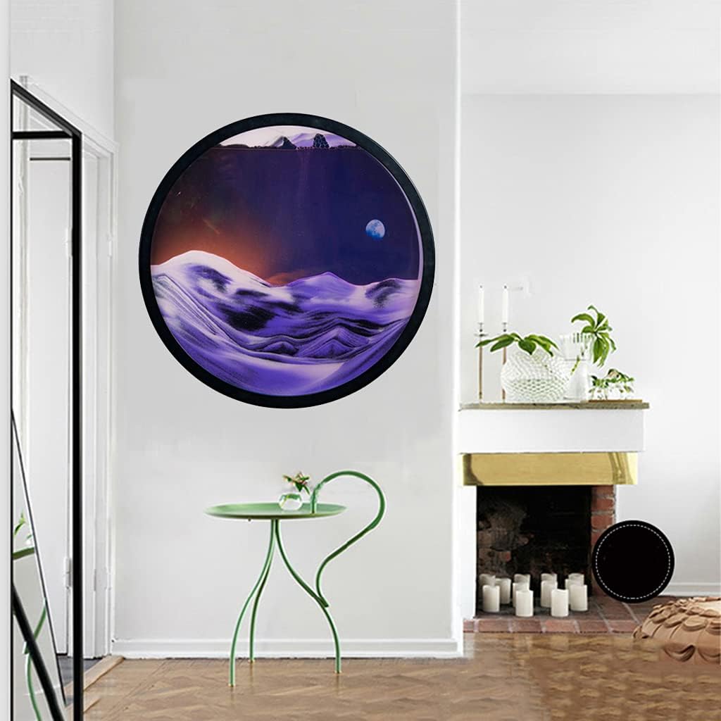 KRIDDR 3D Dynamic Sand Art Round Glass 3D Deep Sea Moving Sandscape Moving Sand Art Picture Display Flowing Sand Frame Relaxing Desktop Home Office Work Decor