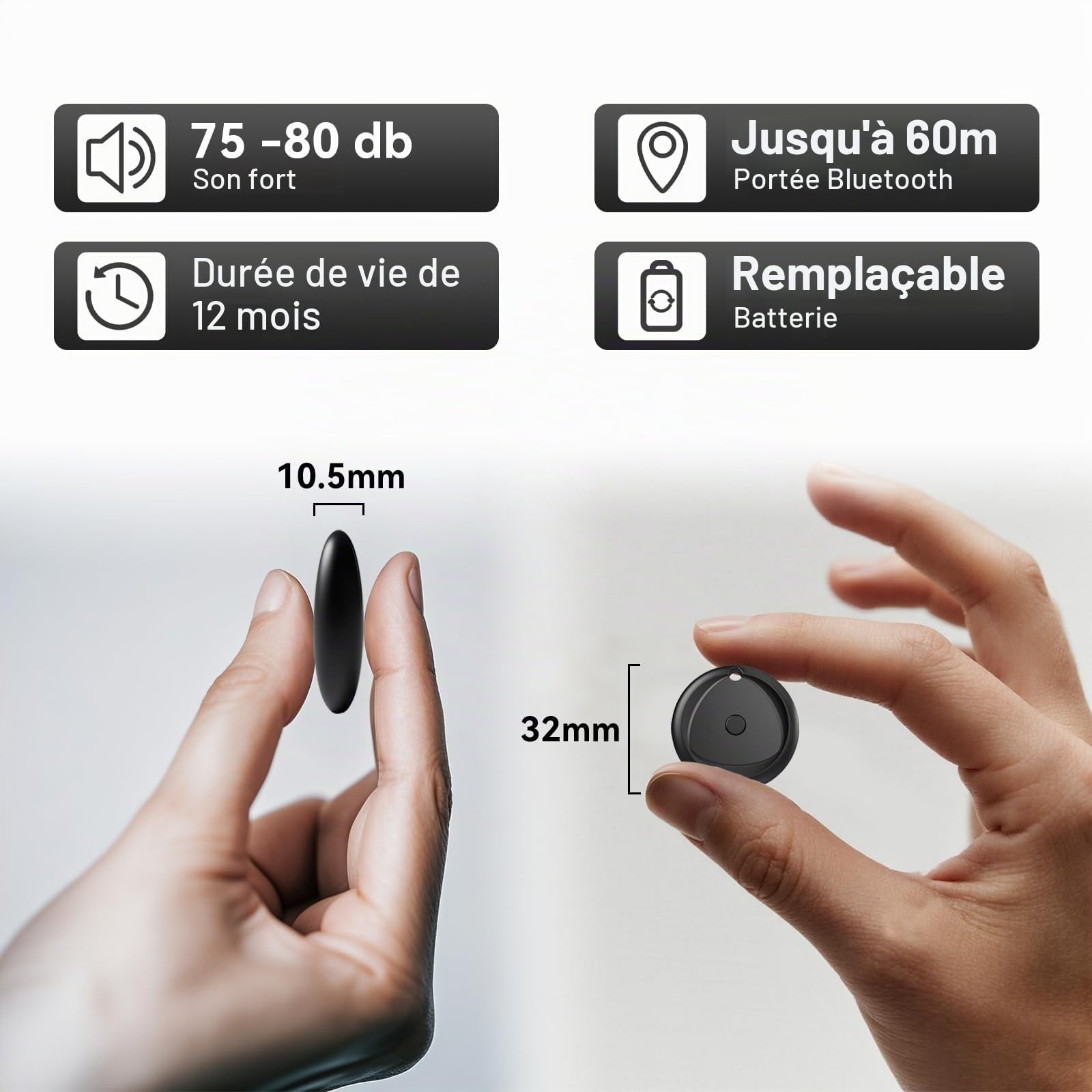 Raykit Air Tag Tracker, Localisateurs D'objets, Smart Tag, Traceur, Localisateur De Clés, Compatible with Find My(iOS Only) (Noir Profond, 4)