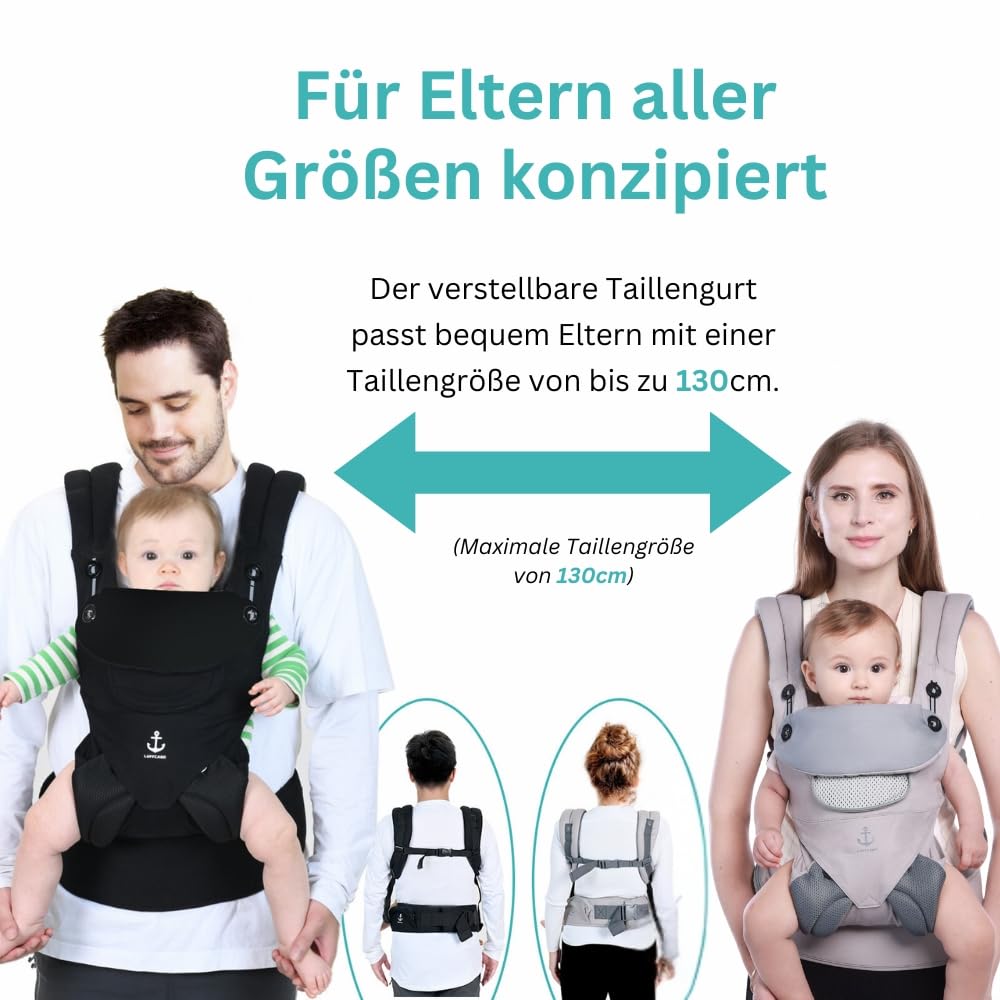 Ergonomische Babytrage Alle Jahreszeiten Kindertrage, Atmungsaktive Babytrage Neugeborene Ab Geburt, Baby Trage Neugeborenes (3–15kg) (Grau)