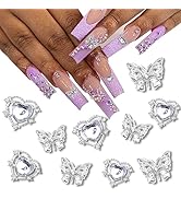 Shiny Alloy Butterfly Nail Charms, YAEISM 10Pcs Silver Butterfly Charms for Nails and 3D Hearts N...