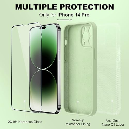 Miniatura 529 de BossKiss Funda compatible con iPhone 14 Pro, silicona mejorada [protección de cámara] [2 protectores de pantalla 9H], forro interior de microfibra