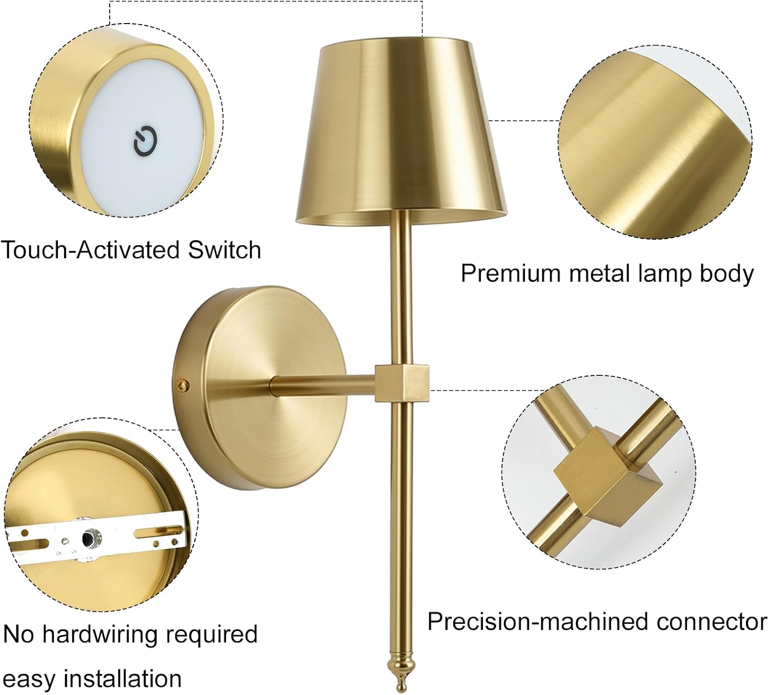 FRIDEKO HOME Rechargeable Wall Sconce Set of 2,Battery Operated wall Sconce, 16ft Range, 3 Adjustable Color Temperatures