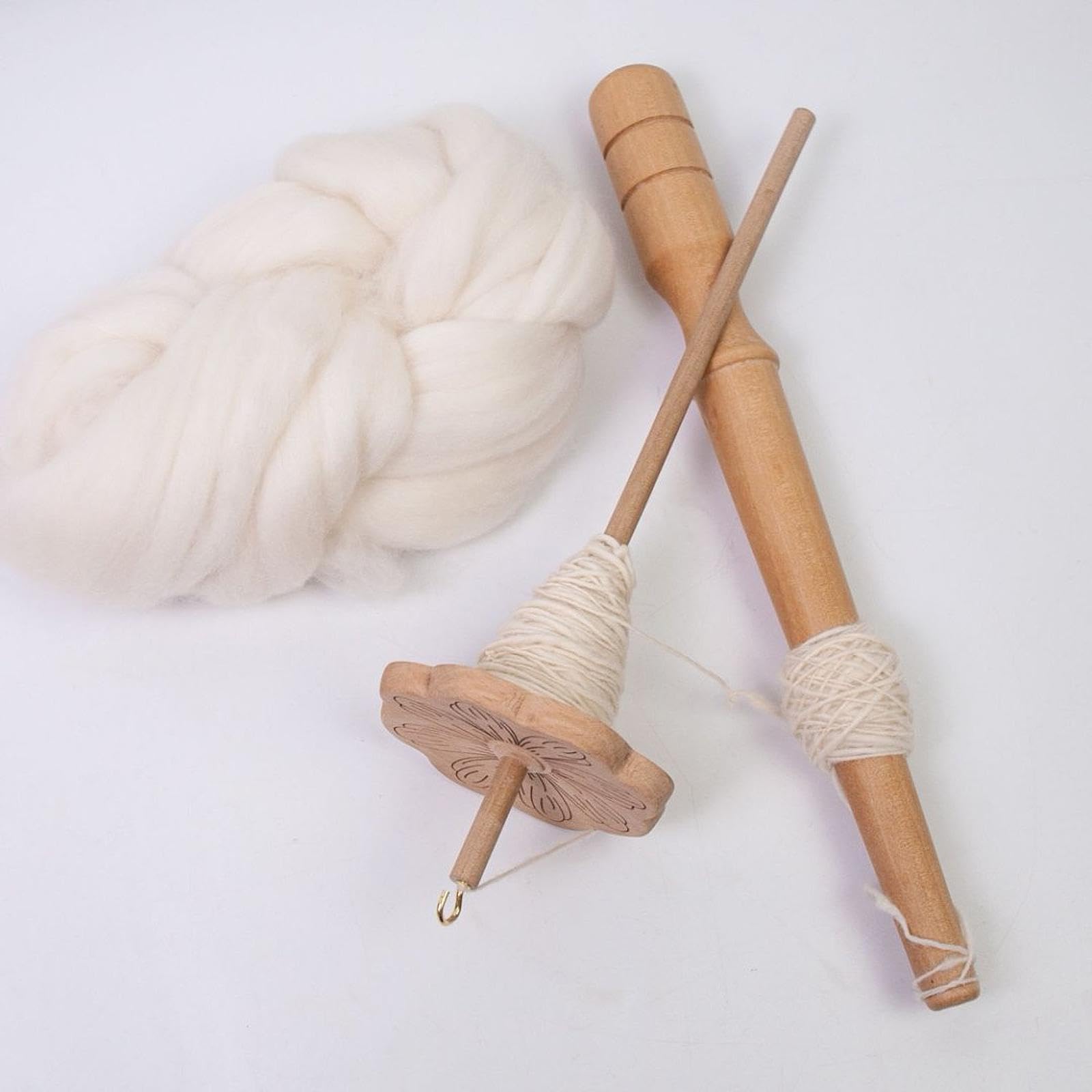 Flower Shape Drop Spindle with Winder Stick Wooden for Woven Knitted Felting Without Wool Strips-image-10