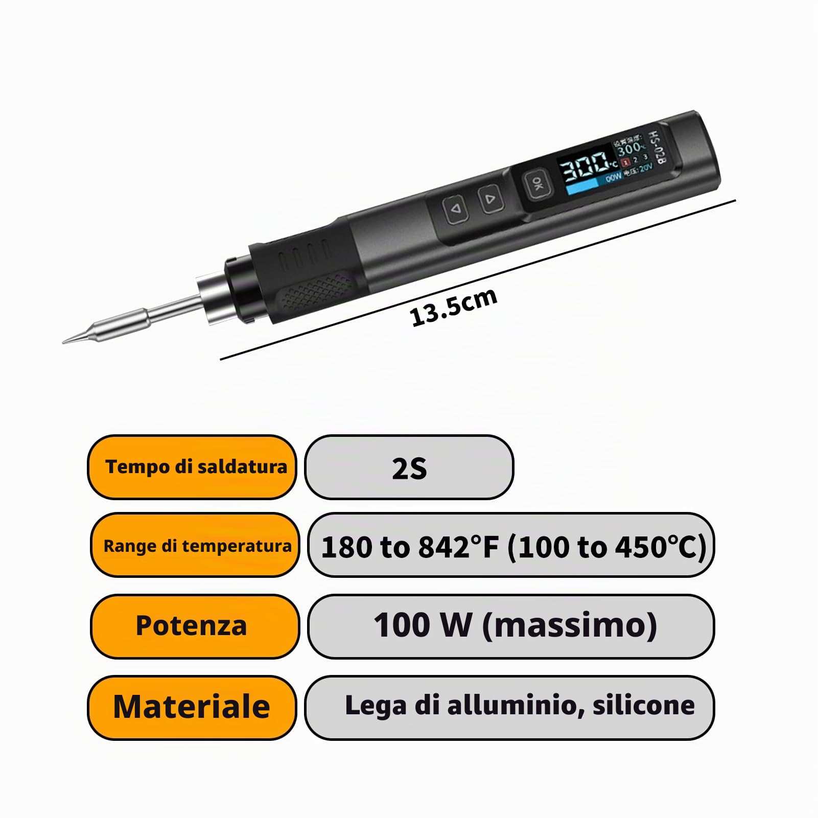 Set di saldatori 100W Saldatore DC 9-24V Saldatura PD/QC/DC a 180-842℉ riscaldamento, 3 teste di saldatura, display IPS, adatto per componenti elettronici, elettrodomestici, fai da te (HS-02B)