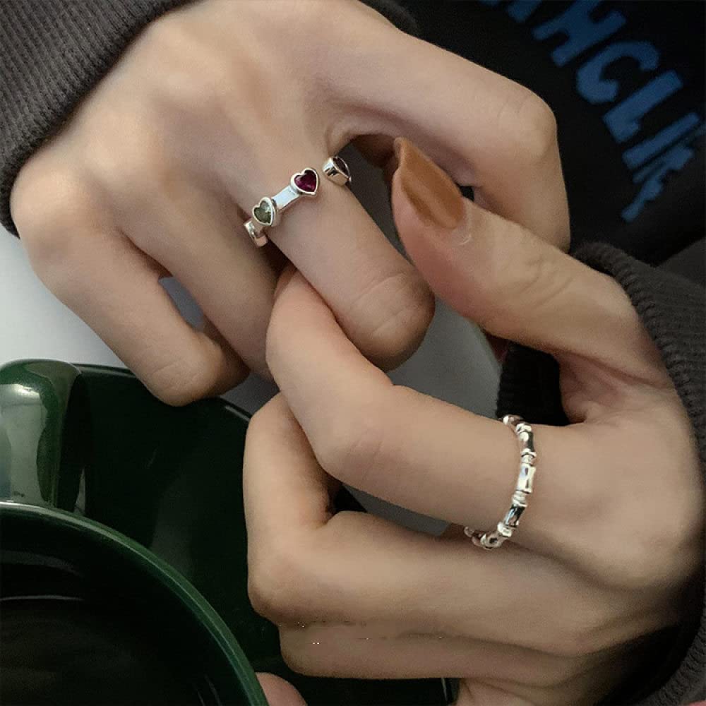 HGJH Anello in Argento 925 da Donna,Anello Regolabile per Le Donne Nodo di bambù 925 Incisione in Argento Sterling Impilato Anello Dito Indice Matrimonio Gioielli Eterni Regali per Ragazze Signore