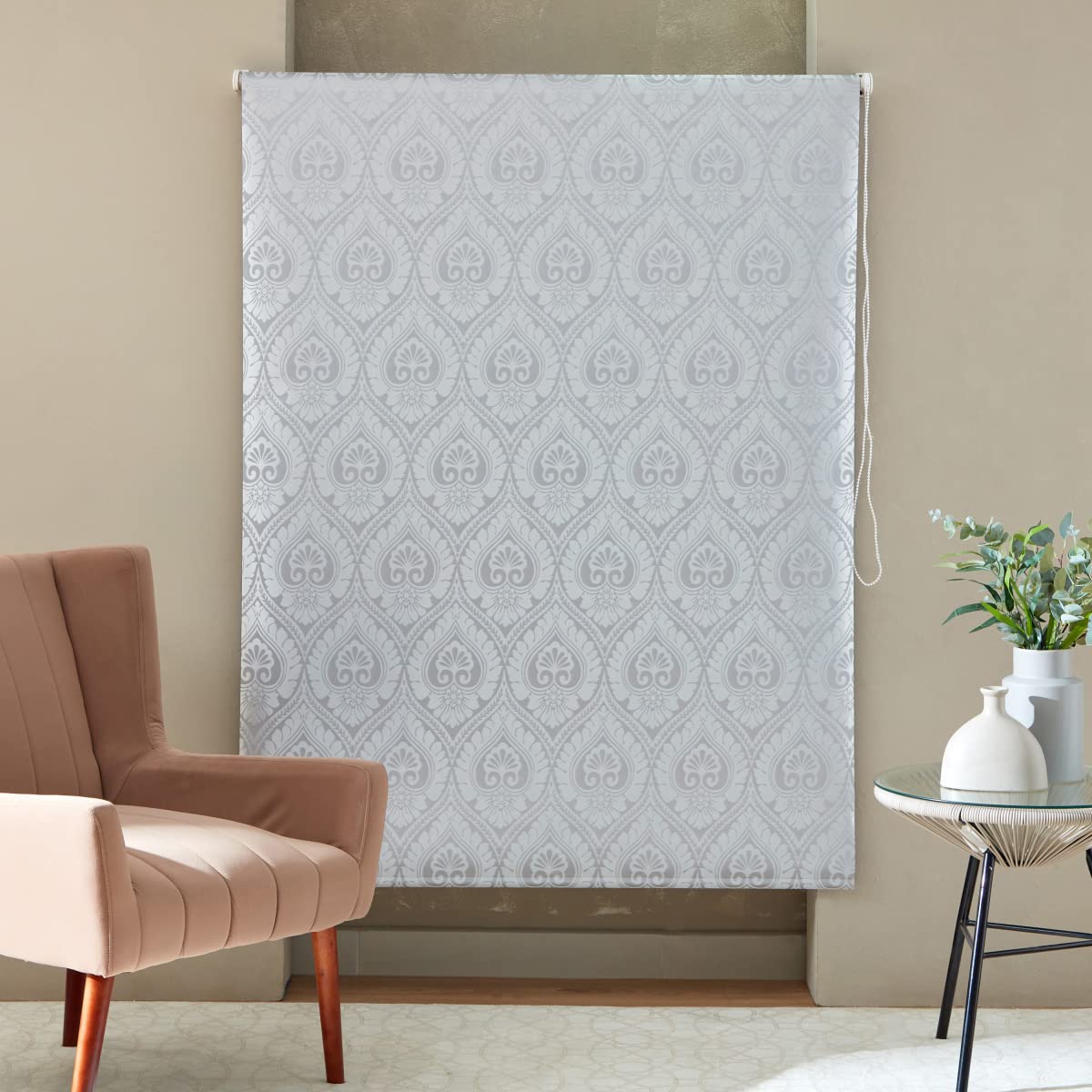 Home Box Delta Blackout Jacquard Roller Blind 210 x 120 Cm White/Grey
