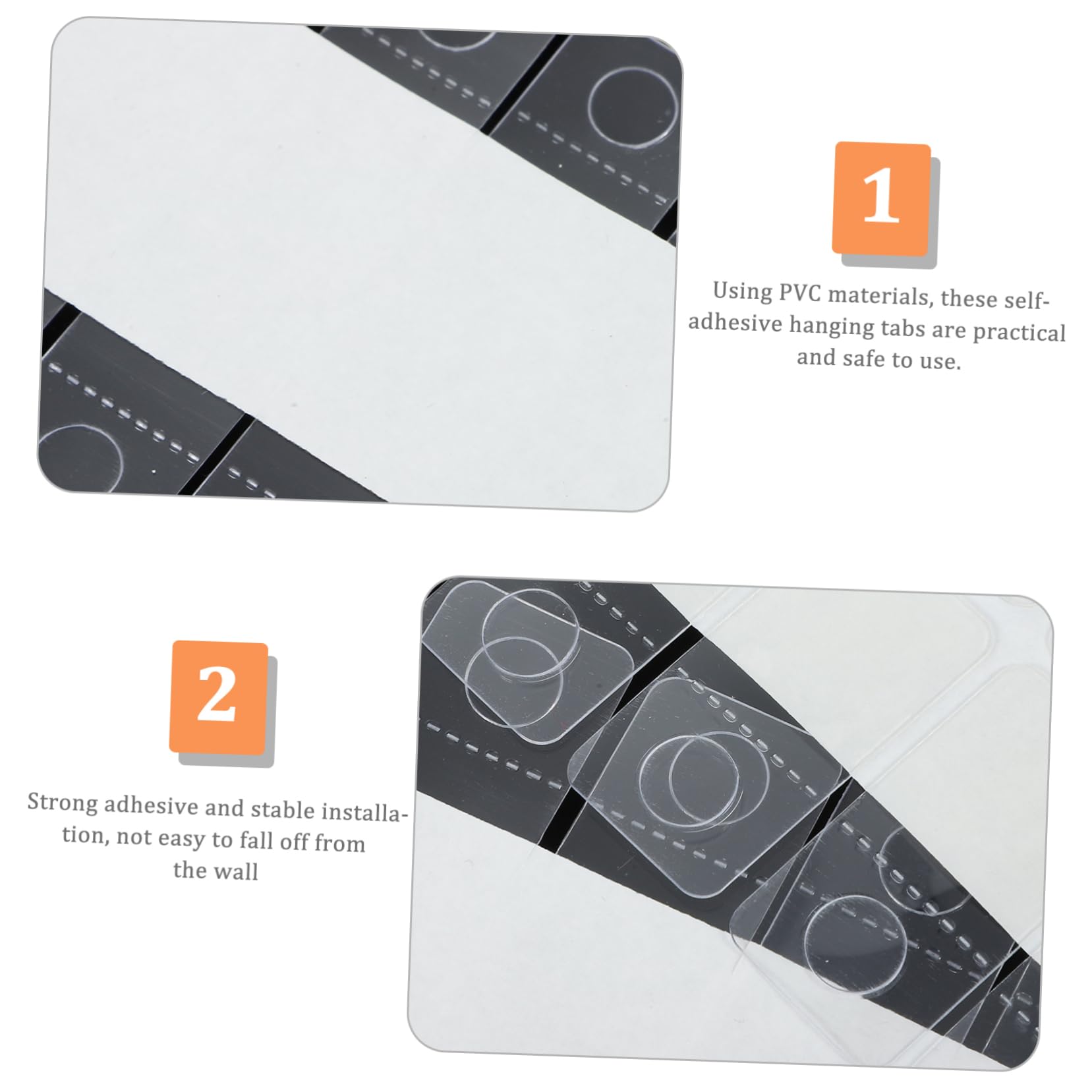 HOMOCONO Hanging Sticky Tabs 100pcs Adhesive Hanging Tabs Hangers Clear Sticker Hooks for Display