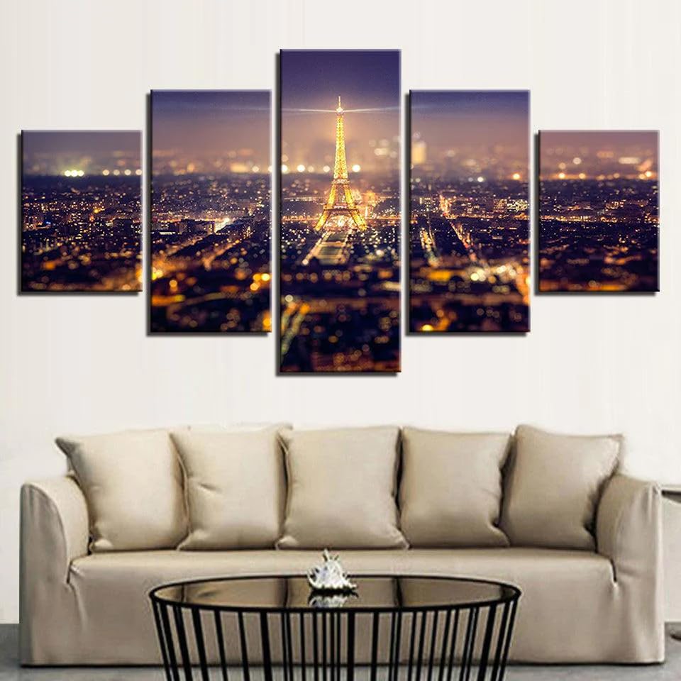 Tableau Moderne 5 Pièces Tour Eiffel pour salon et cuisine