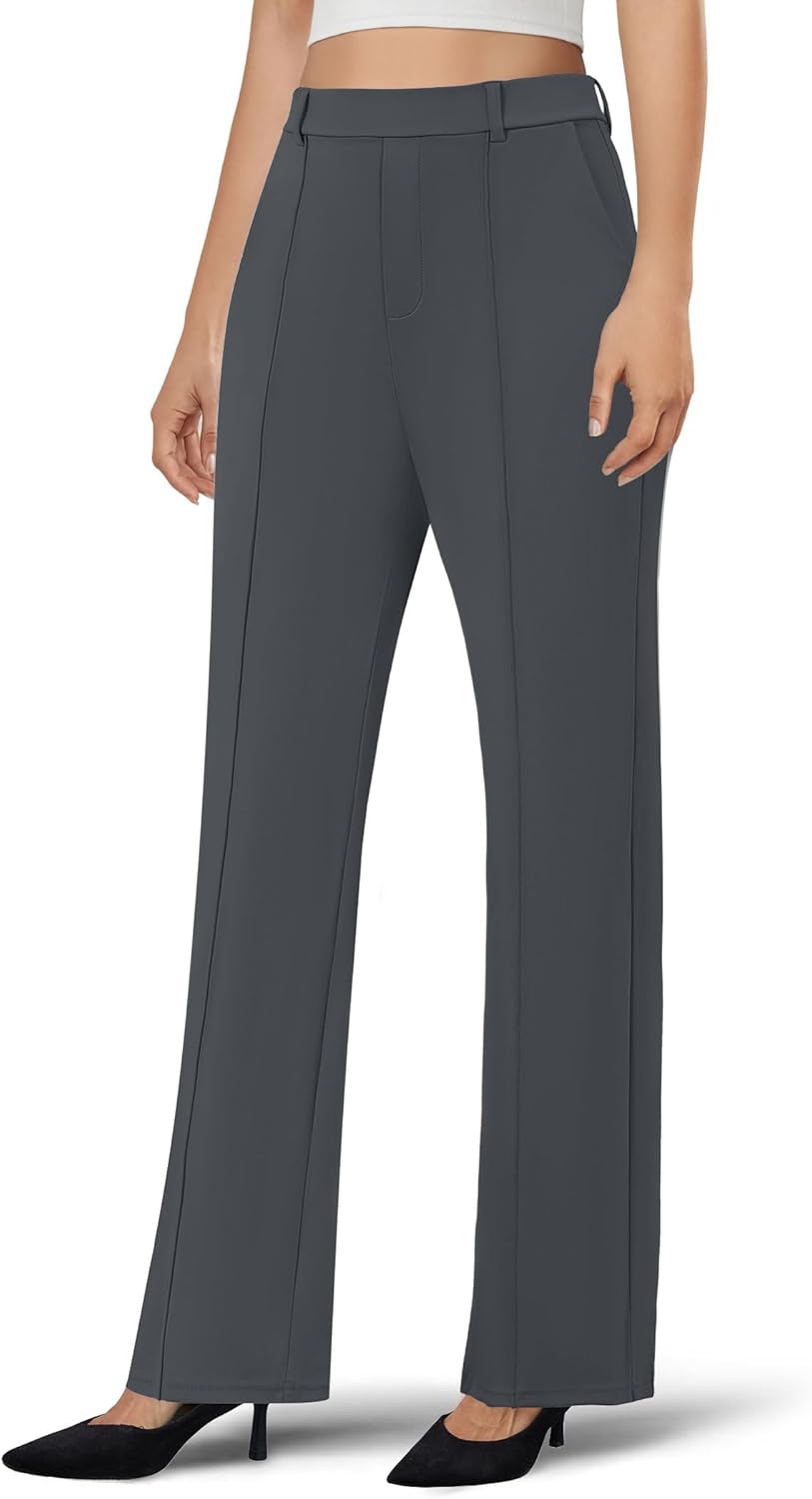 DLOODA Women's Dress Pants Business Casual Stretchy Work Pants High Waisted Pull On Slacks Office Wide Leg Trousers