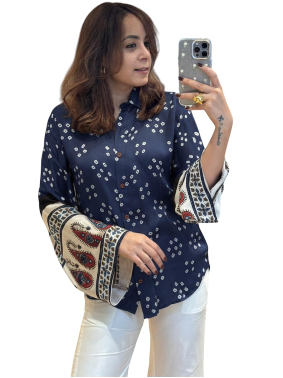 Women's Printed Shirt, Long Sleeve, Embroidered Cuffs, Collared Neck, Casual Ethnic Wear (in, Alpha, XL, Regular, Red-Ajrakh)-picture-32