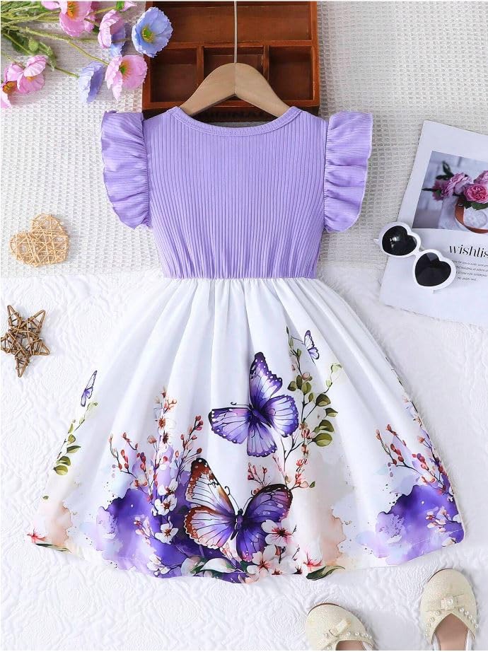 Image of Summer Dress for Baby Girl /Frocks for Baby Girl /Baby Frocks Girl Poly Rayon /Casual Dress Short Flutter Sleeve