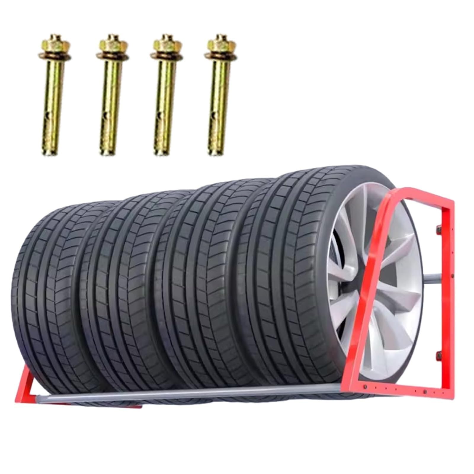 Porta Pneumatici da Parete Resistente, in Metallo, per riporre Pneumatici e Cerchi, Soluzione salvaspazio per Garage e Officina.