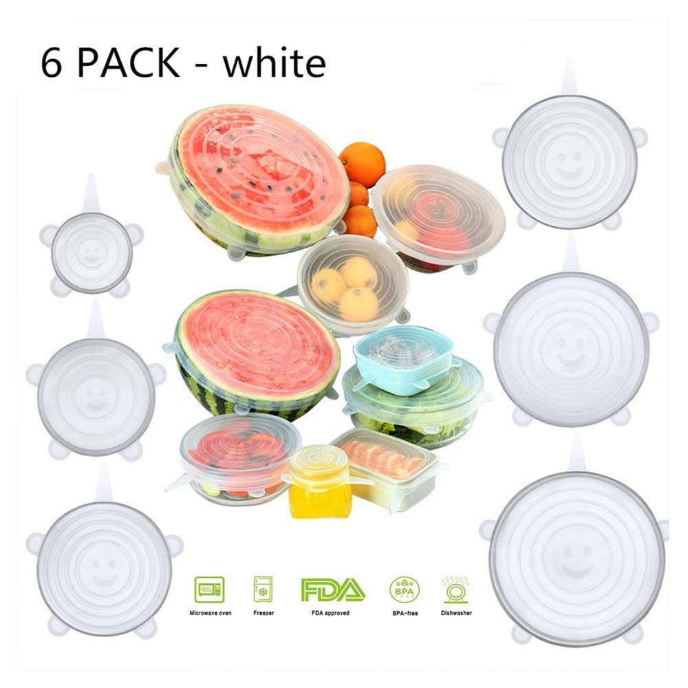 Microwave Safe, Reusable, Durable, Dishwasher Silicone Stretch Lids Flexible Bowl Covers for Bowl, Can, Jar, Glassware (Set of 6) — Amazon image 2