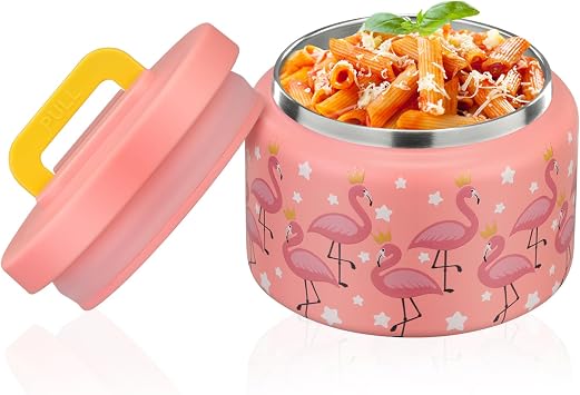 PIQUEBAR 8oz Kids Thermo for Hot Food,Small Lunch Thermos Food Container Stainless Steel,Easy Open Wide Mouth Thermo for Hot Cold Food for Preschool Travel Pink