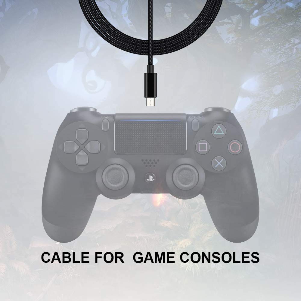 Cable de carga para controlador PS4, paquete de 2 cables micro USB de 3 m, cable de sincronización de carga para Sony PlayStation 4/Dualshock 4, Microsoft Xbox One, Play and Charge, extralargo