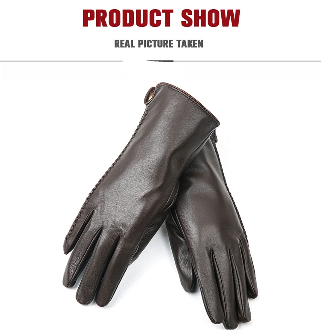 Guantes de cuero para mujer con forro polar cálido, guantes de conducción de cuero a prueba de viento para exteriores Lake Blue 7