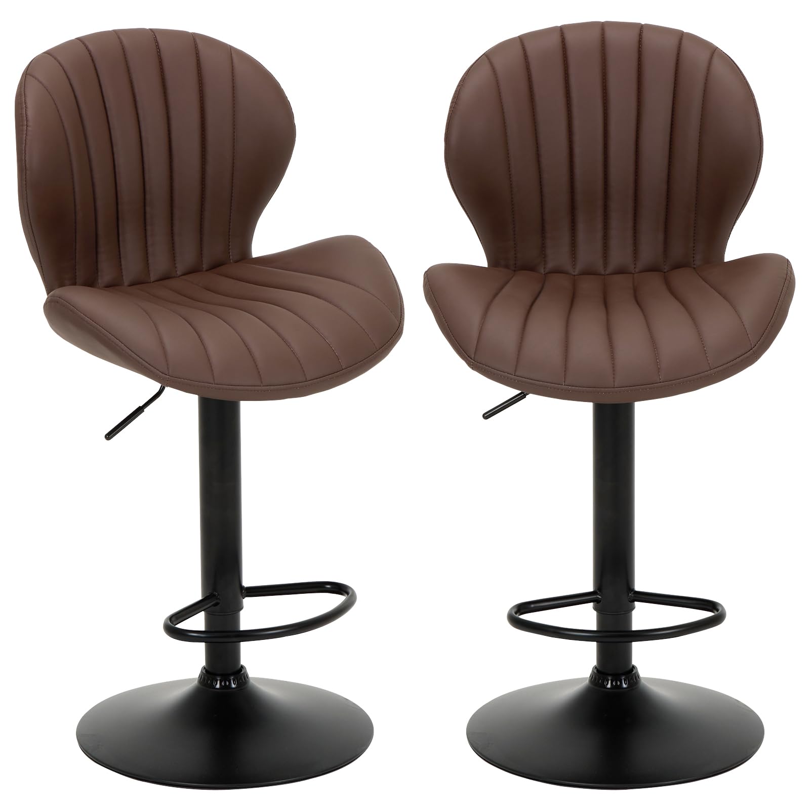 CHAIRKER カウンターチェア 2脚セット 昇降式 回転 バーチェア ハイバック 高さ調整60-81.5cm キッチンカウンター バースツール アイランドキッチン ダイニング おしゃれ (ブラウン)