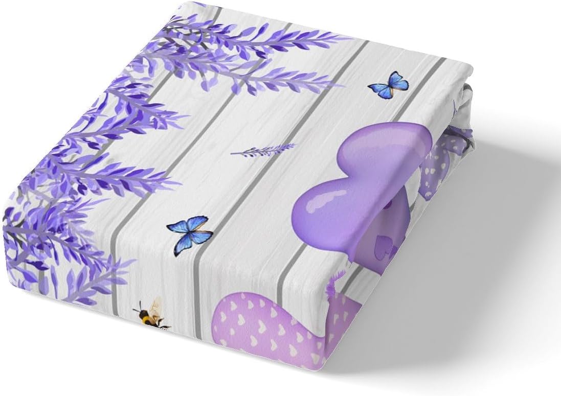 Manfei Kawaii Gnome Decorations Beddding,Happy Spring Theme Duvet Cover for All Season,Watercolor Purple Lavender Kids Bedroom Decor Comforter Cover(No Filler) Full Size,3PCS