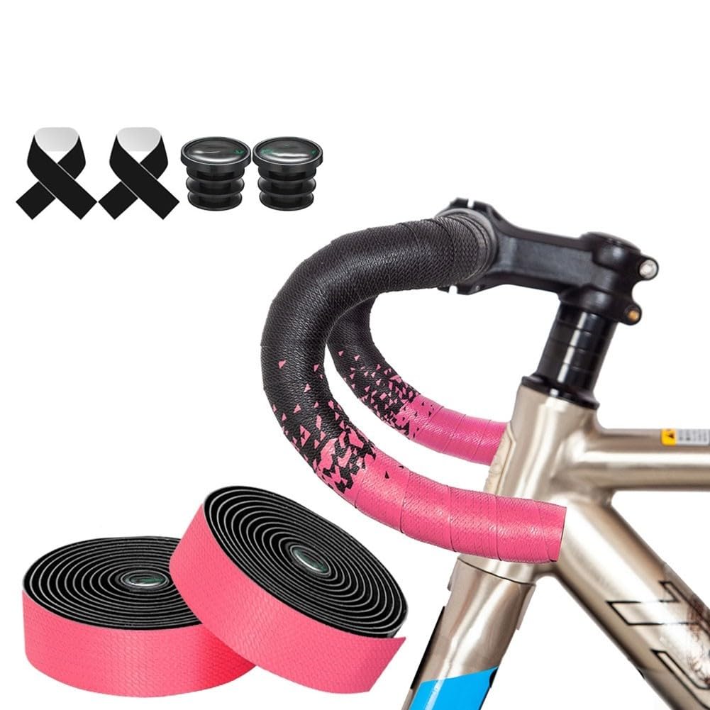 Bike Handlebar Tape with Gradient EVA Foam Cushion and Anti Skid PU for Road Bicycle Drop Bars Offering Comfortable Grip (Pink)
