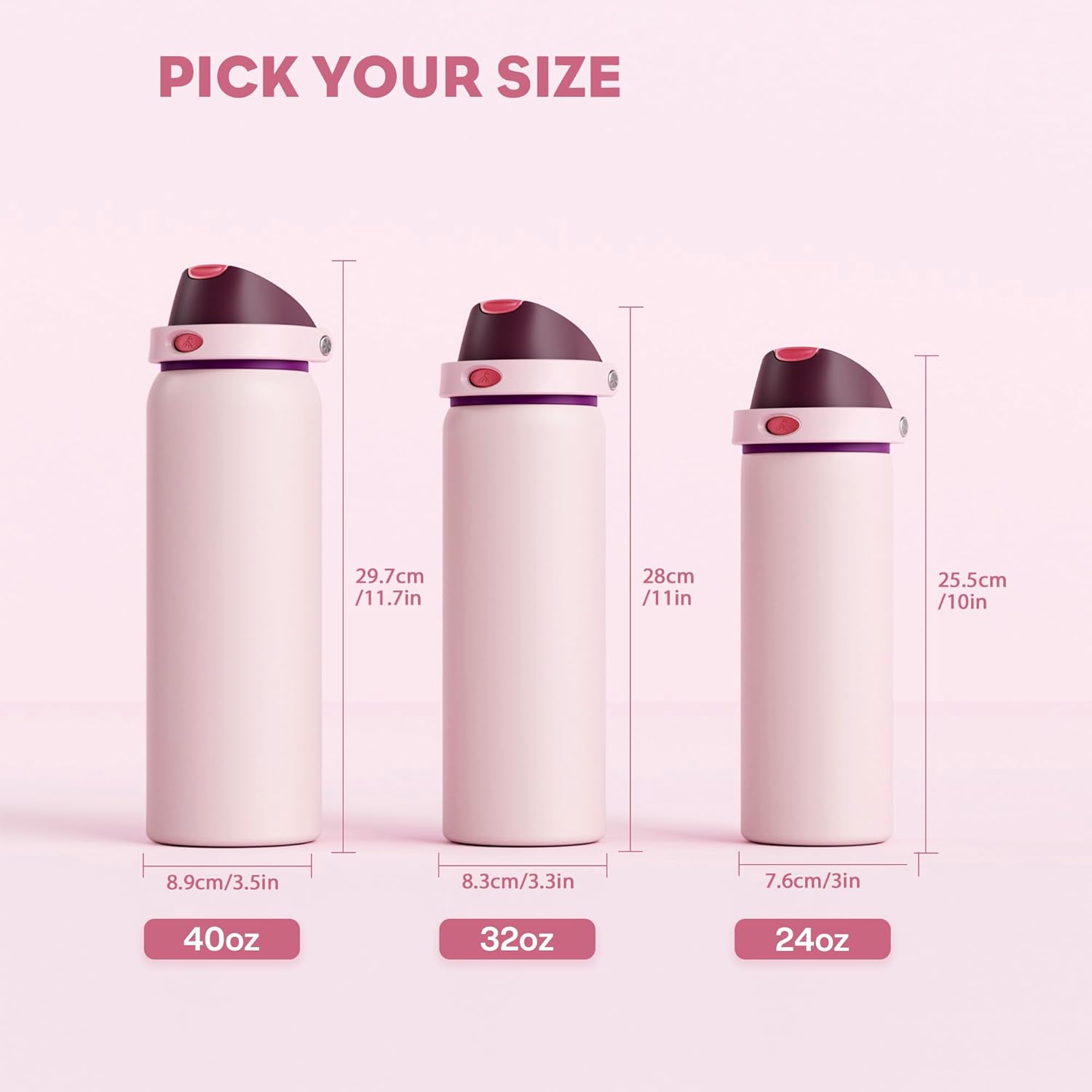 POWCAN 24 oz Stainless Steel Water Bottle: 2-in-1 Push-Button Spout & Quick-Flip Straw, Leakproof, Cold 24 Hrs, Fits Car Cup Holder, Insulated Bottle for Gym, School, Travel, Outdoor Gift (Plum Field) - Image 8