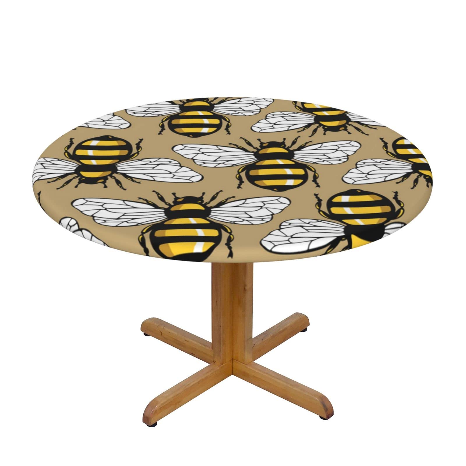 Lsjuee Round Fitted Tablecloth 40-44in Elastic Edged Table Cloth for Kitchen Dining Party Home Decor - Bee Honey Yellow