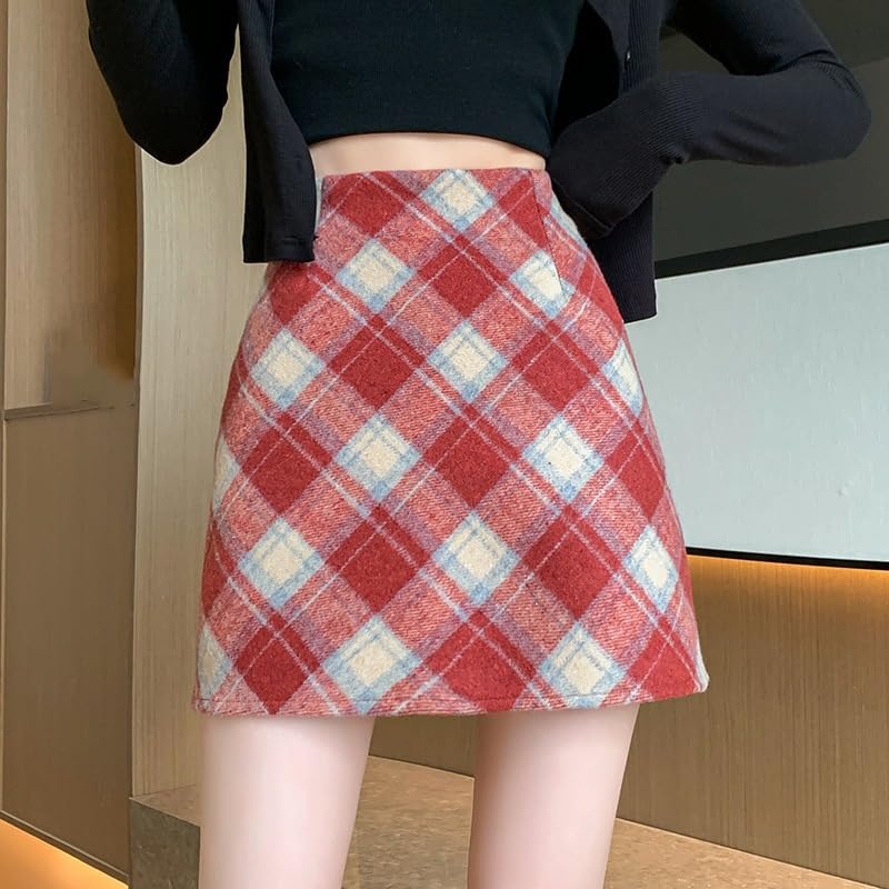 Women's A-Line Wool High Waisted Pleated Skirt Slim Fit Fall2