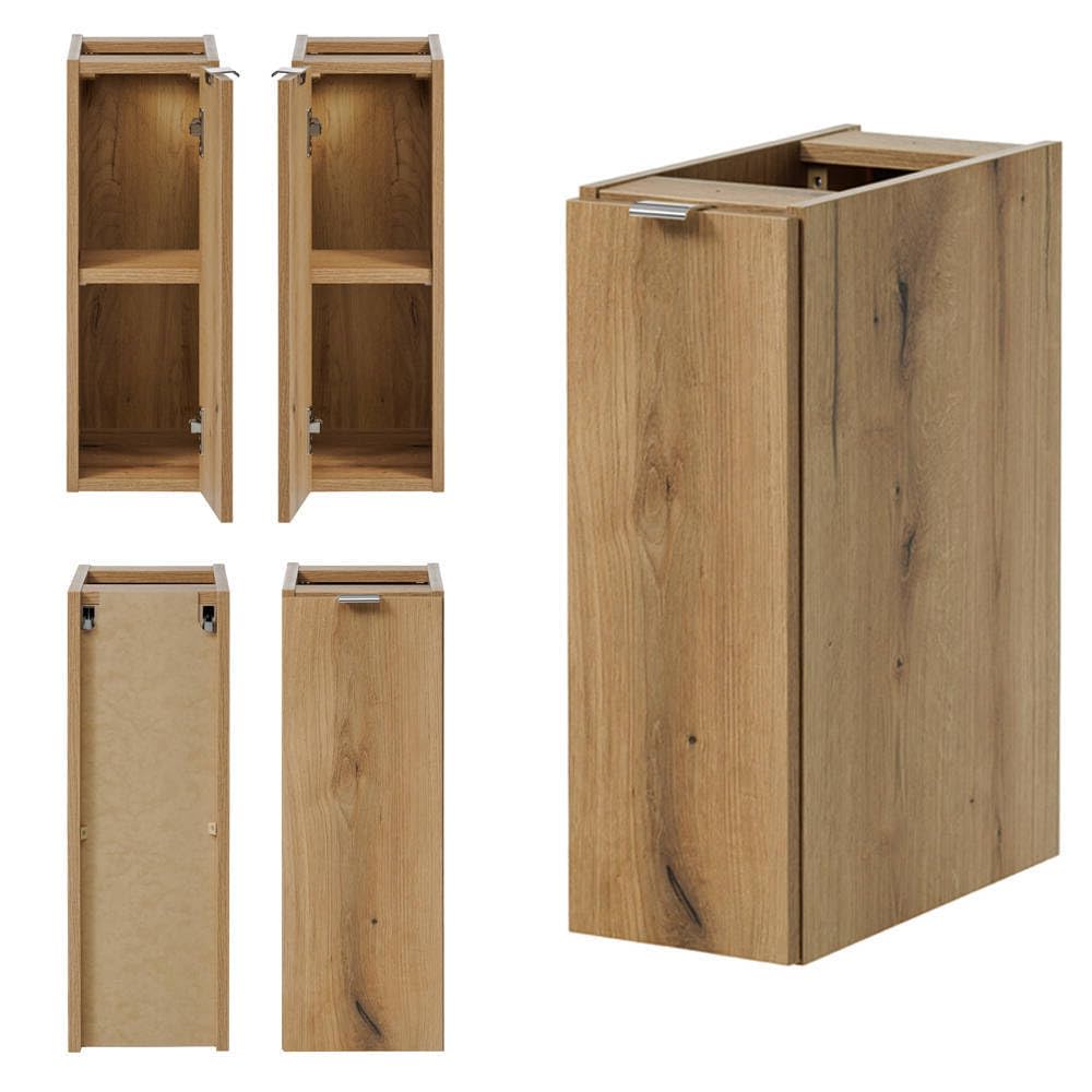 [en.casa] Mueble de Baño Bajo Doble Lavabo Newport Módulos Suspendidos con 4 Cajones, 1 Puerta Batiente y Estante Encimera de 140 cm Sin Recortes 140x60x40 cm MDF/Aglomerado - Roble